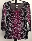 Chicos Size 1 Mesh Pullover Top 3 4 Sleeved Animal Print Lined Bodice Travel
