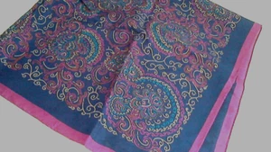 Honey 100% Silk Scarf 31"x31" Roll Hem Berry Navy Gold Blue Geo Flora WT No Fl - Picture 1 of 7