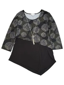 Womens Black Polka Dot Pattern Asymmetrical 3/4 Sleeve Top Blouse Small - Picture 1 of 1