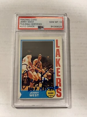 Jerry West Signed 1974 Topps #176 Card Lakers HOF 1980 Insc PSA/DNA Auto Gem 10 - Image 1 of 4
