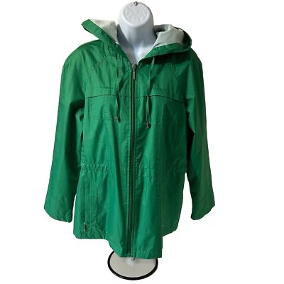 Raincoat Fleet Street LTD Hooded Women Size Petite Medium Green  Full Zip RN5041 - Image 1 of 4