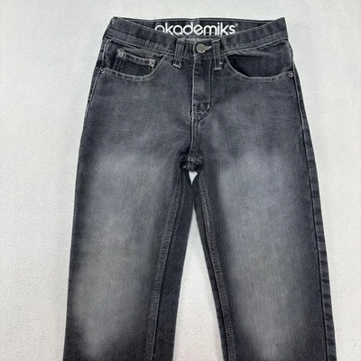 Jeans Vintage Akademiks Juveniles 8 Negro Gris Denim Lavado Pierna Recta 5 Bolsillos Y2K Foto 1 de 4