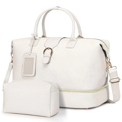 DENSATA Leather Weekender Bags for Women Travel Duffel Bag PU Overnight Bag Carry On ...