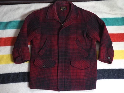 VTG Eddie Bauer Red Black Shadow Plaid USA Wool Full Zip Cruiser Chore Jacket L - Image 1 of 4