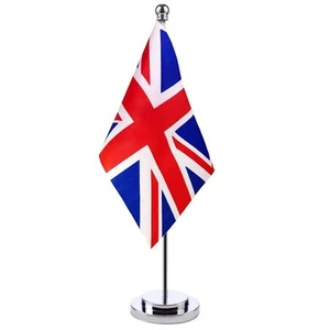 UK Table Flag with Stainless Steel Stand - Union Jack Desktop Flag - Picture 1 of 6