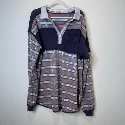 We The Free Party Favors украшенная блестками регби футболка топ Henley S - Изображение 1 из 4