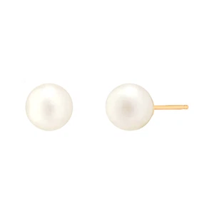 Finecraft 7mm White Freshwater Pearl Stud Earrings in 14K Yellow Gold - Picture 1 of 4