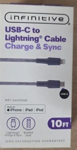 Infinitive 10ft USB C to LIGHTNING Cable & Sync MFI Certified iPhone iPad iPod - Picture 1 of 2