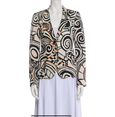 Chaqueta Blazer Etro Milano-Abstracto Estampado Geométrico Blanco y Negro con Acento Naranja Foto 1 de 3