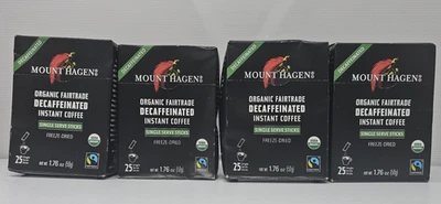 Mount Hagen Organic Instant Decaffeinated Coffee 25-Count Single Serve Pack of 4 - Image 1 of 4