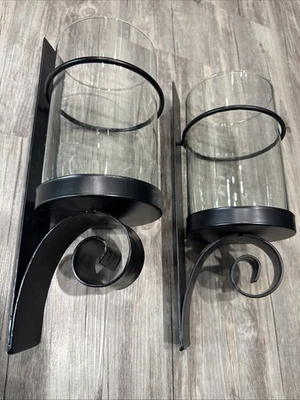 Apliques de pared de metal negro par de candelabros de vidrio estilo gótico Foto 1 de 4