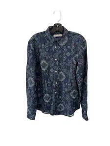 ZARA Men’s Slim Shirt Nv Blue Paisley Geometric Print Size S See Descrip + Photo - Picture 1 of 11