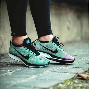 NIKE Flyknit Racer Sneaker Green Strike Black Blue Lagoon Sz 10.5 / 9 - Picture 1 of 8