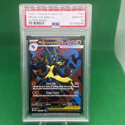 2025 POKEMON MEG EN-MEGA EVOLUTION ULTRA RARE #160 MEGA LUCARIO EX PSA 10 - Image 1 of 2