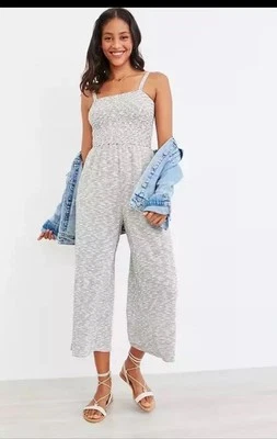 Old Navy Womens Wide Leg Cropped Smocked-Top Textured-Stripe Cami Jumpsuit Mediu - image 1 of 4