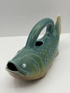 Ceramic Pottery Fish Teal Green Blue Brown Water Pitcher Decanter Planter - Picture 1 of 6