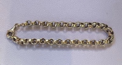 "Brazalete de cadena de eslabones Rolo de oro amarillo real de 14K 7,4"" 5 mm 6,1 g" Foto 1 de 4