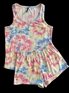 Jaclyn Intimates Pajama Lounge Set M Tie Dye Pastels Soft Elastic Waist - Picture 1 of 6