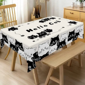 Mantel Patrón Gato, Lindo Gato Decoración Fiesta Poliéster Lavable a Máquina - Imagen 1 de 7