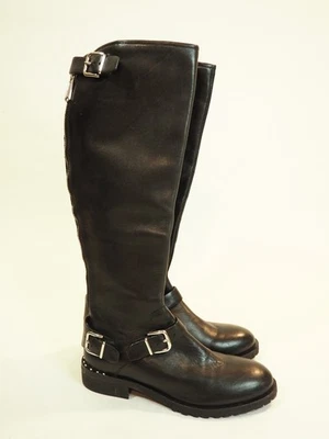 Botas de motocicleta Donald Pliner Vive de cuero negro punta redonda hasta la rodilla, talla 6 EE. UU. Foto 1 de 4