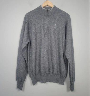 Suéter Pullover Peter Millar Para Hombres XL 100% Cachemira 1/4 Cremallera Bordado Gris Foto 1 de 4
