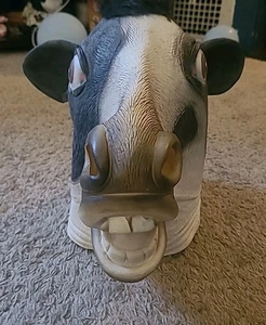 ADULT LATEX Crazy COW MASKE FARM ZOO TIER MOO KOSTÜM MASKE SCHWARZ WEISS - Bild 1 von 5