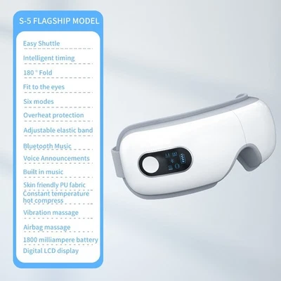 Eye Massager with Heat and Vibration Compression Rechargeable Bluetooth Gifts，l - Image 1 of 4