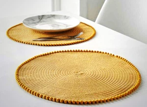 Ocker Runde Bommel Tischsets 4er Set Tischmatten Essgeschirr Essential 38c - Bild 1 von 3