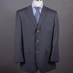 Geoffrey Beene Mens Sport Coat 42L Gray Wool Pinstripe Blazer Two Button Jacket - Picture 1 of 8