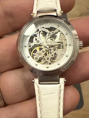Kenneth Cole New York Skeleton Automatic KC2487 Watch Ladies White Leather Band - Image 1 of 4