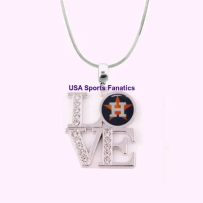 MLB - Houston Astros LOVE Necklace With Rhinestones On A 925 SS Snake Chain - Image 1 of 2