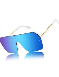 Blue Mirror Lens Men Women Sunglasses Eye Wear Oversized Flat Large Frame Luxury - Picture 1 of 37