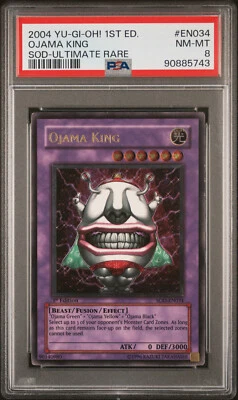 2004 YUGIOH 1ST ED SOD-EN034 OJAMA KING ULTIMATE RARE PSA 8 NM #90885743 - Image 1 of 2