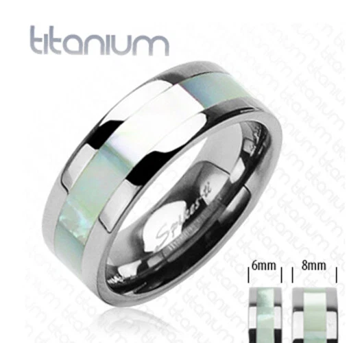 Anillo de banda con incrustaciones de madreperla de 8 mm anillo de titanio sólido para hombre Foto 1 de 1