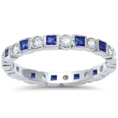 4ct Lab-Created Sapphire Eternity Stylish Wedding Band 14k White Gold Plated - Image 1 of 4