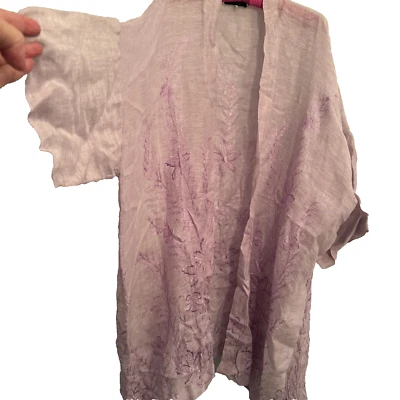 Eskandar Size 1 Lavendar Embroidered Gauze 100% Linen Jacket Cardigan 36"L NWOT - Image 1 of 4