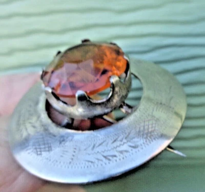 Vintage Schottische Versilbert & Groß Cairngorm Distel Brosche C.1940 / 50s - Bild 1 von 4