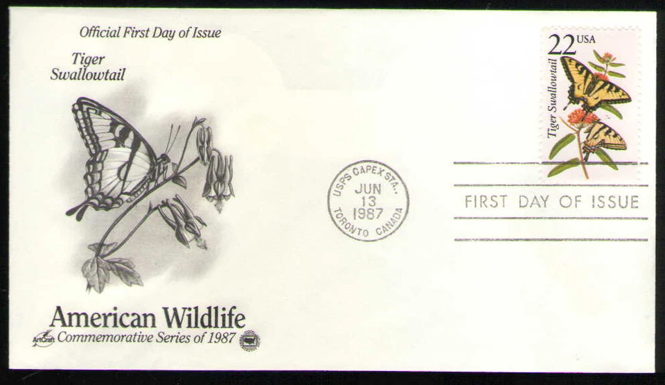 US. 2300. 22c. Tiger Swallowtail, N. American Wildlife. ArtCraft FDC. 1987 -2 - Image 1 of 1