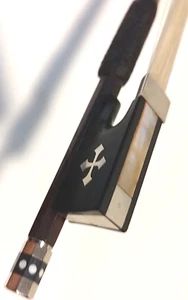 German early 1900s 4/4 Violin Bow, 8-gon .925 Sterling, Cross Frog, Blk Leathers - Picture 1 of 17