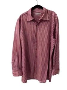 GENTLY WORN ERMENEGILDO ZEGNA MENS LONG SLEEVE RED WHITE & GOLD STRIPED SHIRT XL - Picture 1 of 10