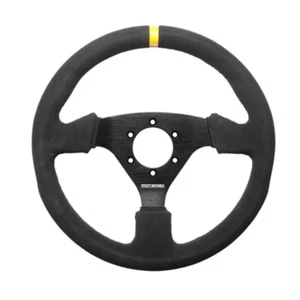 Motamec Race Rally Steering Wheel Flat Spoke 320mm Black Suede Black Spoke Spoke - Picture 1 of 1