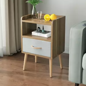 NightStand with Fabric Drawer, Bedside Table with Solid Wood Legs, Minimalist an - Picture 1 of 7