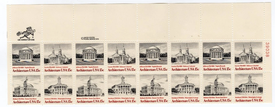 Scott #1782a (1779-82) Architecture Plate Block Of 16 Stamps - MNH P#39038 UR - Image 1 of 1