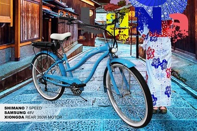 26" Hybrid Cruiser Throttle Electric Bike Shimano 7 Speed Step-thru Bicycle - Image 1 of 4