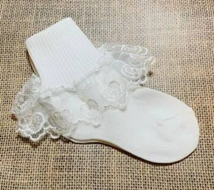 Baby Toddler Girl White Heart Lace Socks  Shoe Size 2 3 4 - Picture 1 of 1