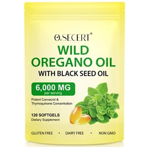 Organic Oregano Oil 6000mg 180 Softgel with Black Seed Oil 200mg Immune Support - Picture 1 of 8