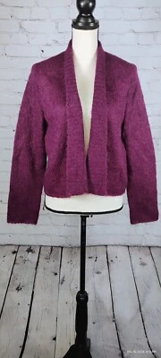 Новый Eileen Fisher темно-бордовый Mohair шерсти нейлона дымки кардиган открытый передний размер средний - Изображение 1 из 4