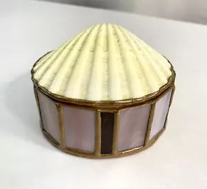 Vintage Hand Crafted Stained Glass Trinket Jewelry Box Hinged Shell Lid - Picture 1 of 16
