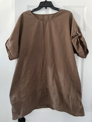 Flax Cotton Half Sleeve Elbow Sleeve Dress Swim Cover Up 2XL XXL Women’s Brown - Image 1 of 4