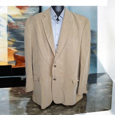 Andrew Fezza Blazer Jacket Mens 48XL Tan Linen Blend 3 Button Ventless - Image 1 of 4